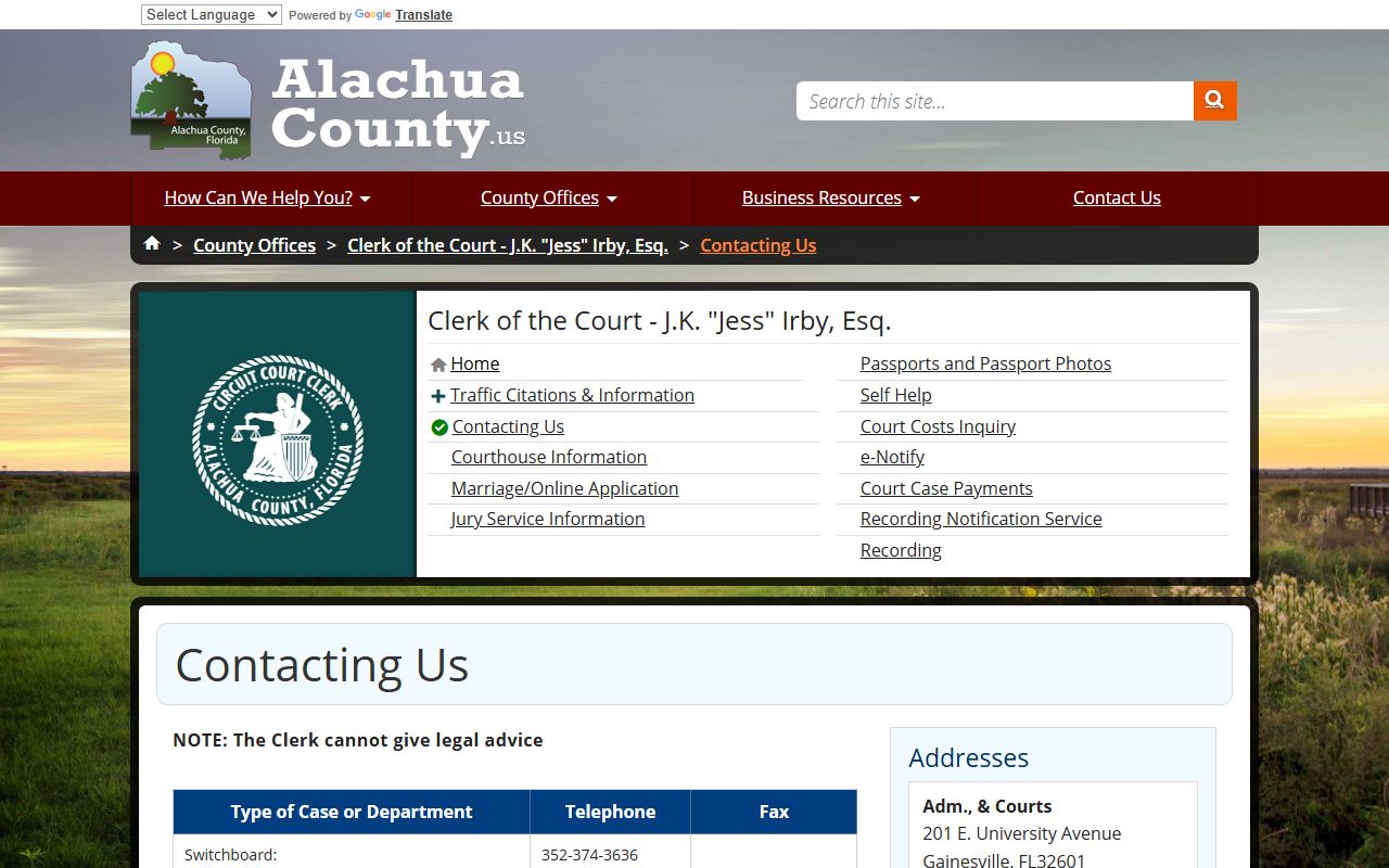 Alachua County dissolution of marriage records source screenshot