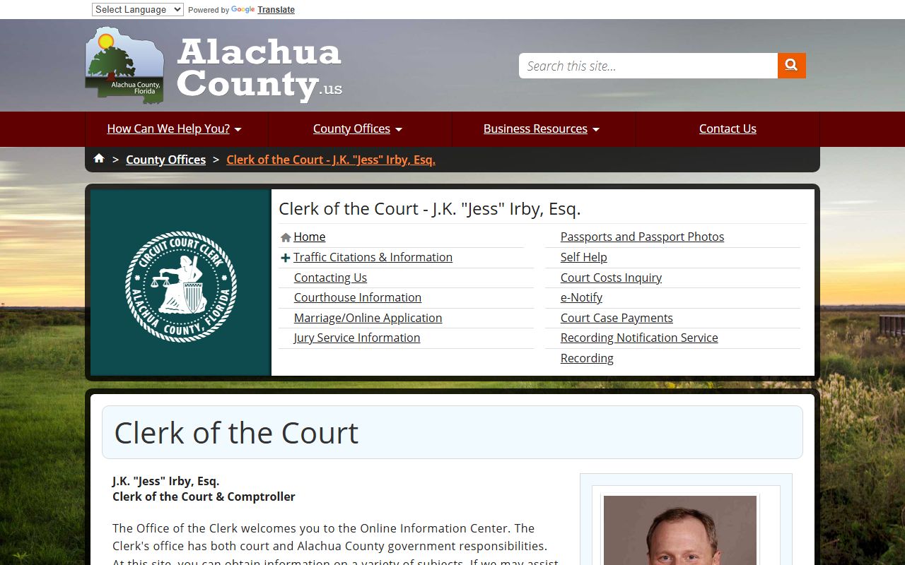 Alachua County dissolution of marriage records source screenshot