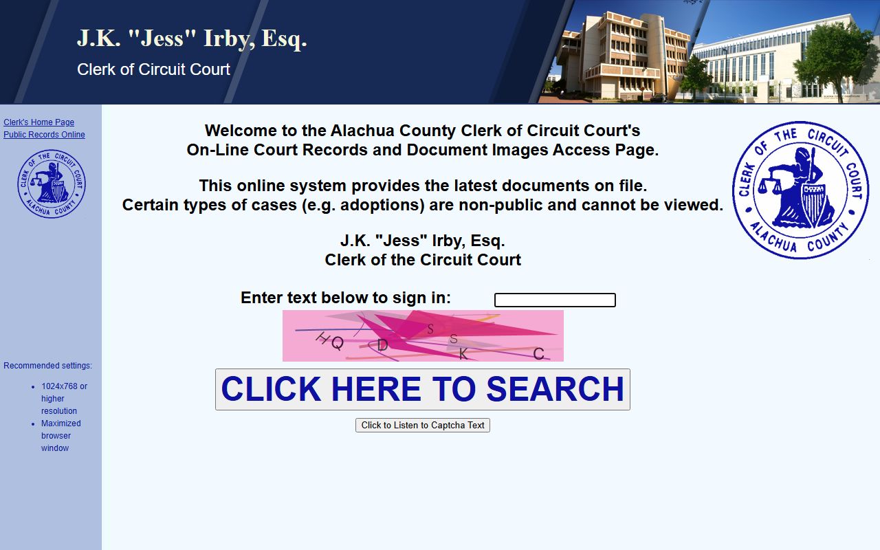 Alachua County dissolution of marriage records source screenshot