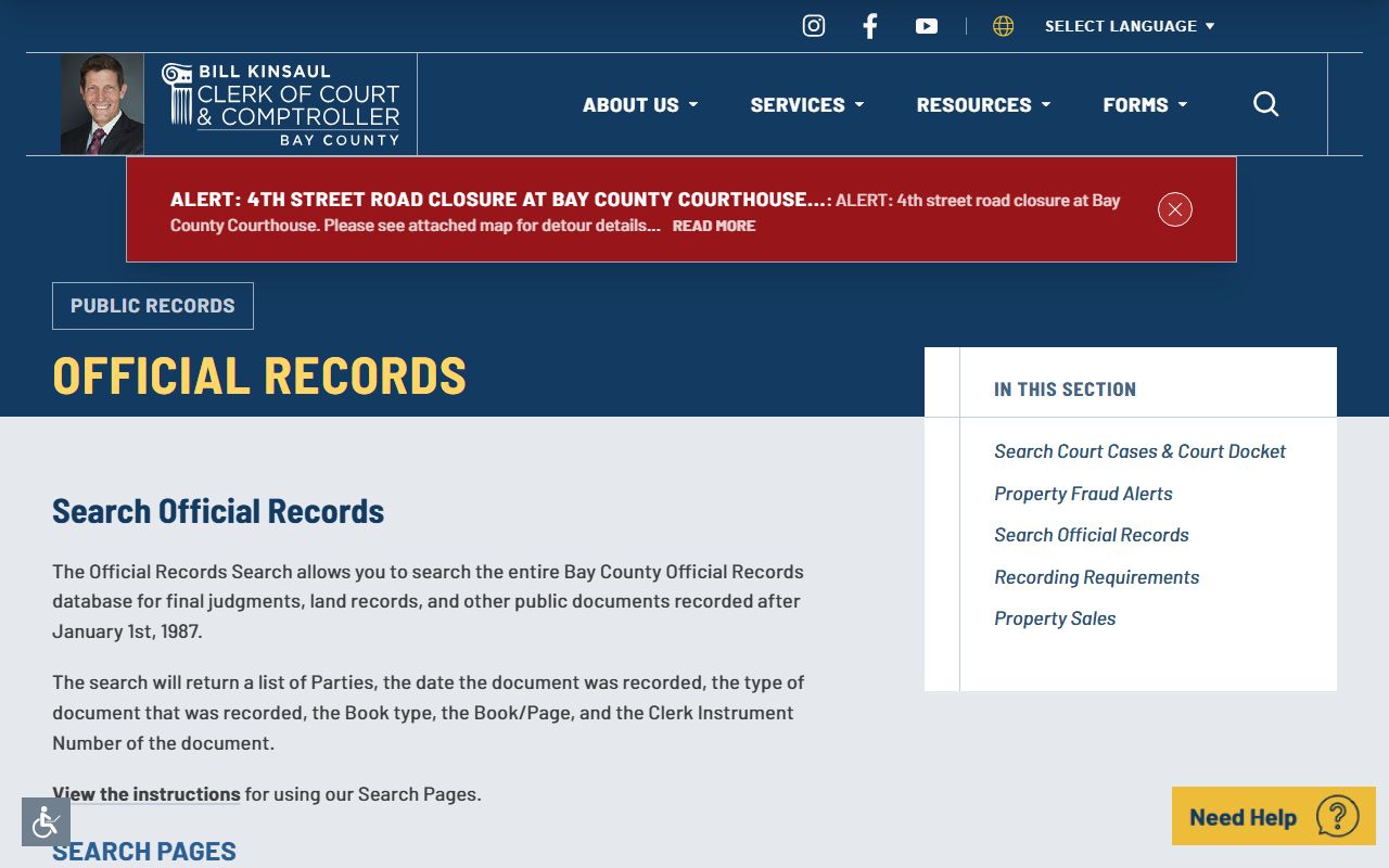 Bay County dissolution of marriage records source screenshot
