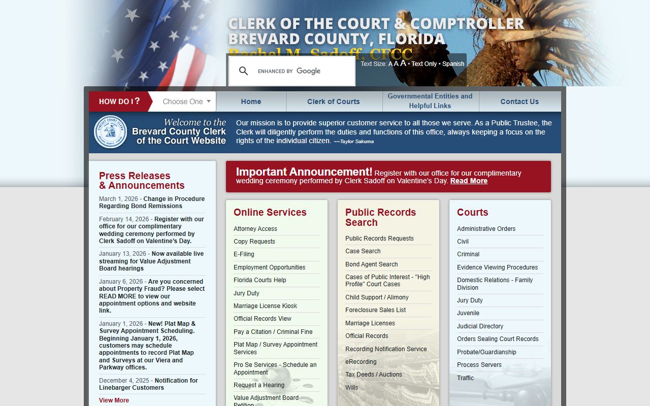 Brevard County dissolution of marriage records source screenshot