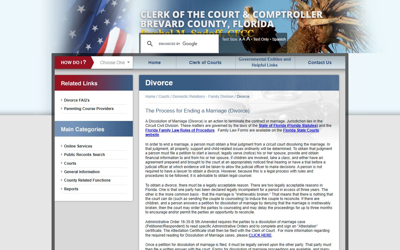 Brevard County dissolution of marriage records source screenshot