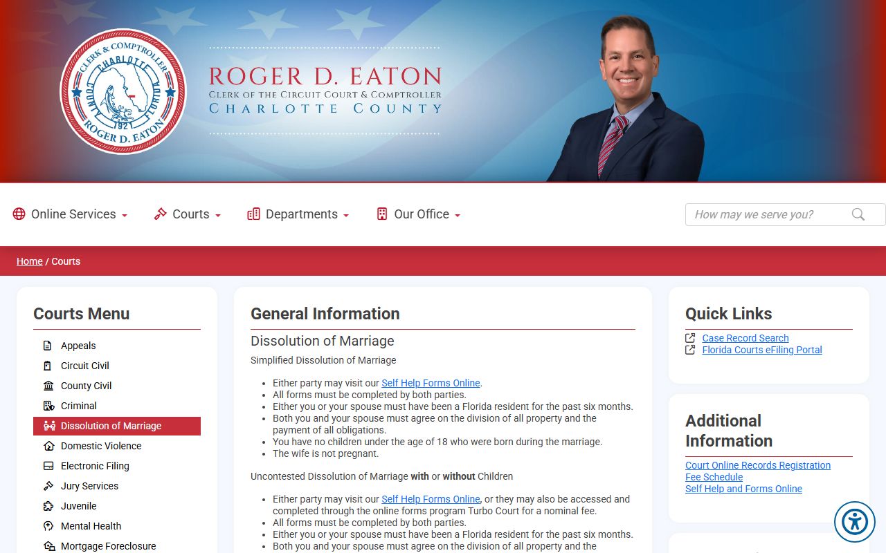 Charlotte County dissolution of marriage records source screenshot