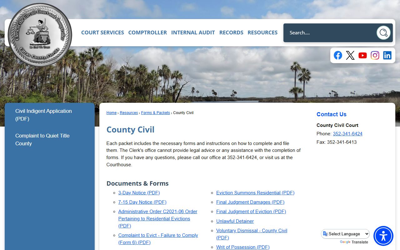Citrus County dissolution of marriage records source screenshot