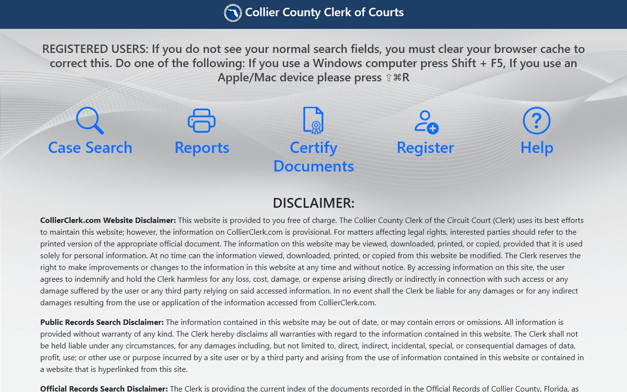 Collier County dissolution of marriage records source screenshot