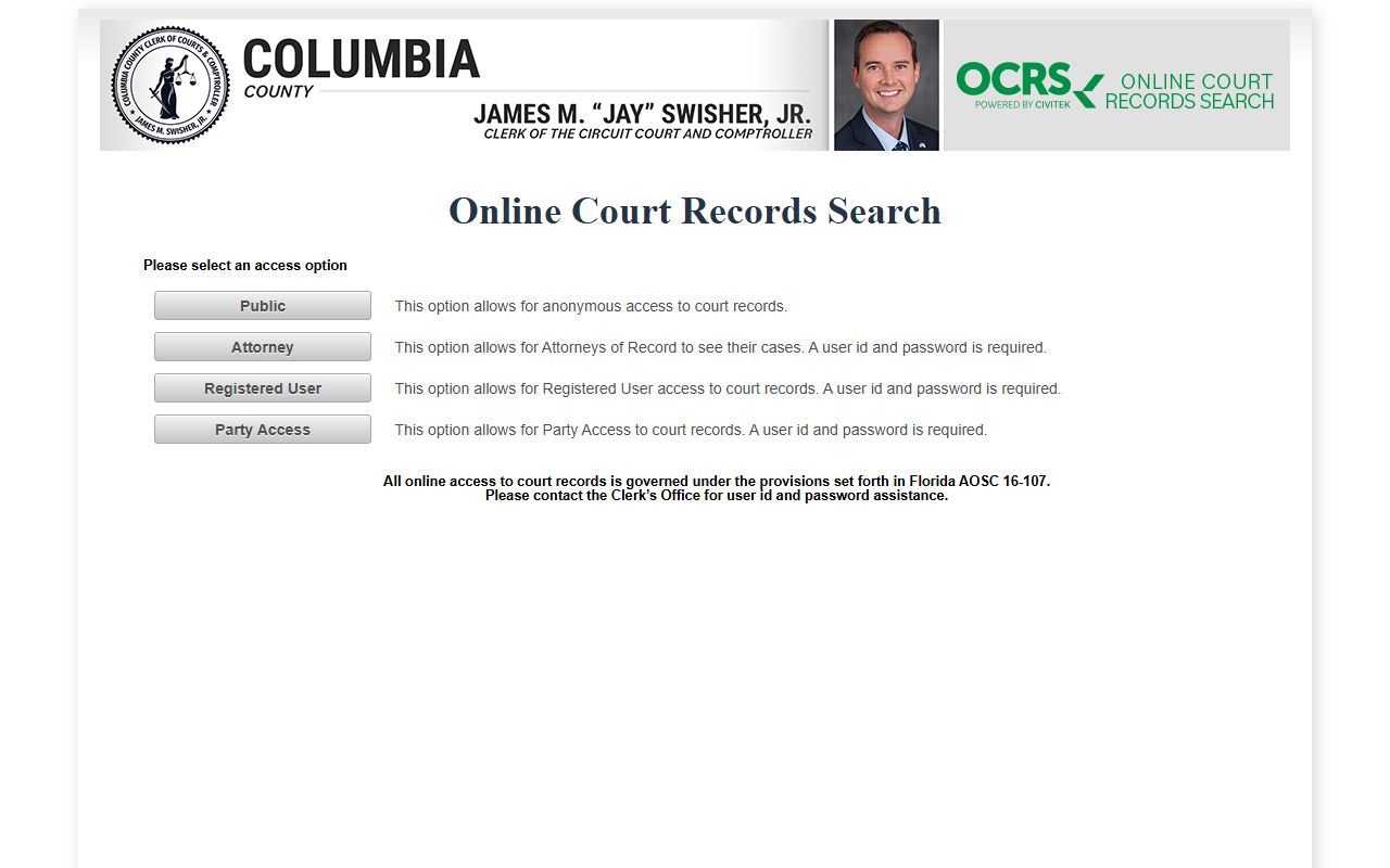 Columbia County dissolution of marriage records source screenshot