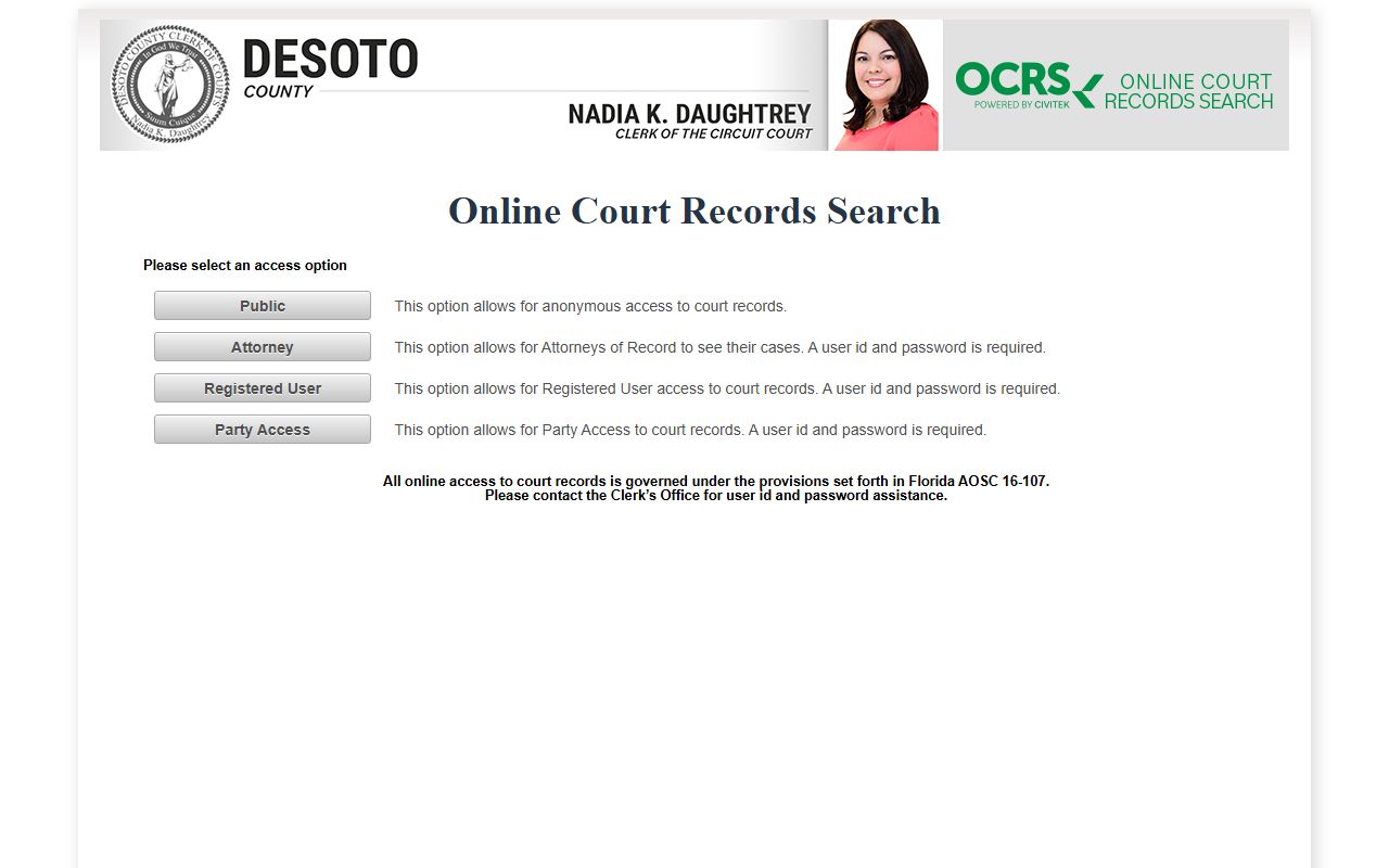 DeSoto County dissolution of marriage records source screenshot