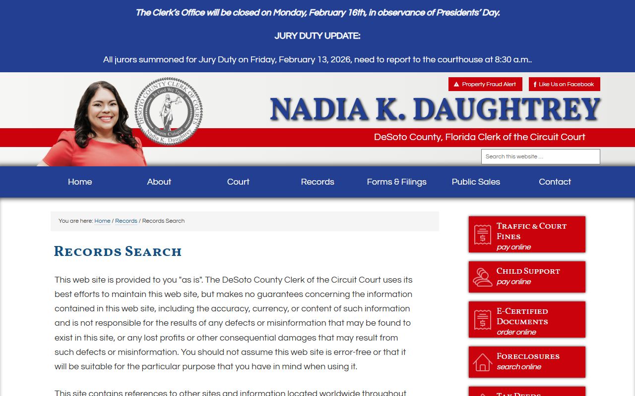 DeSoto County dissolution of marriage records source screenshot