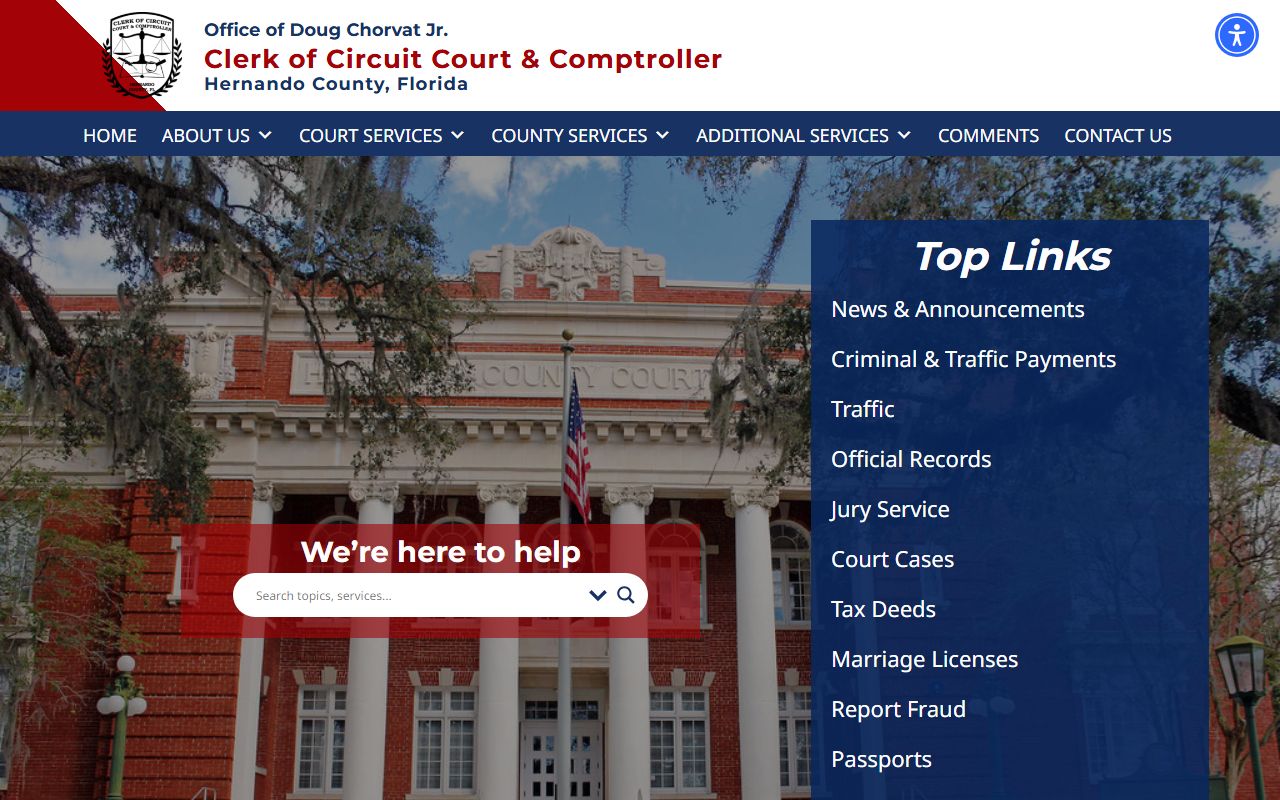 Hernando County dissolution of marriage records source screenshot