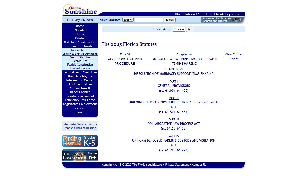 Florida dissolution of marriage records source screenshot