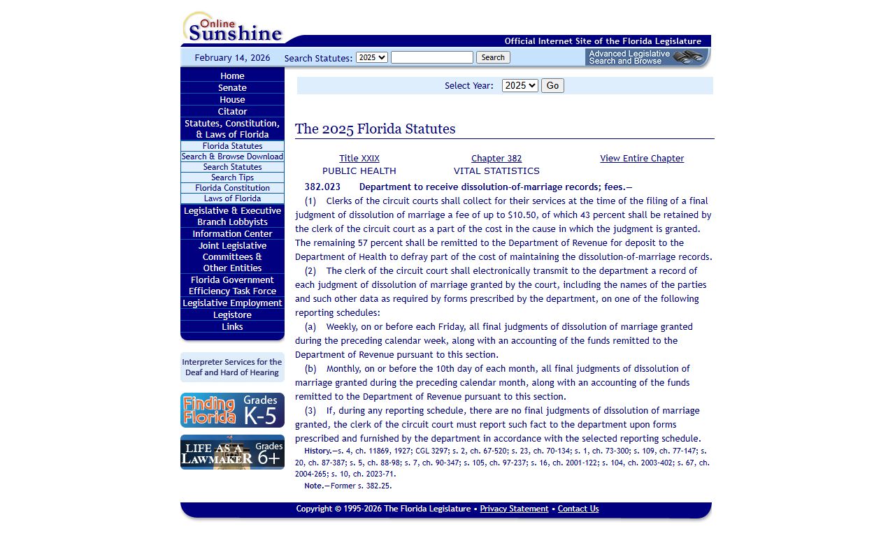 Florida dissolution of marriage records source screenshot