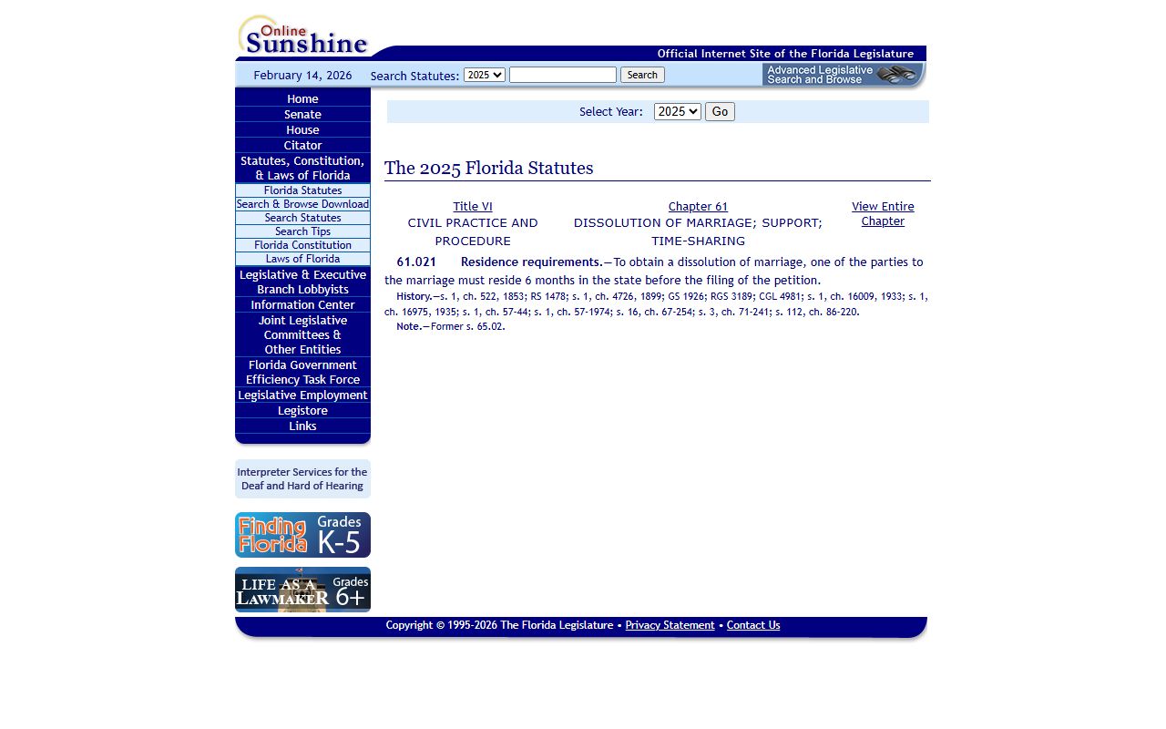 Florida dissolution of marriage records source screenshot