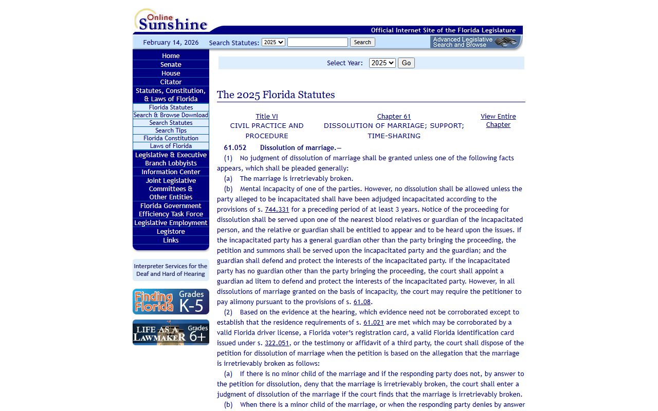 Florida dissolution of marriage records source screenshot